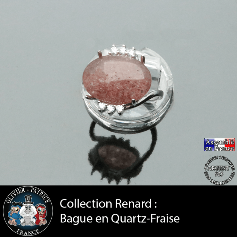 Bague collection Renard en quartz fraise naturel et argent 925