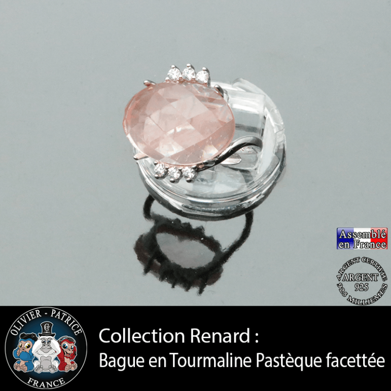 Bague collection Renard en tourmaline rose pastèque facettée et argent 925