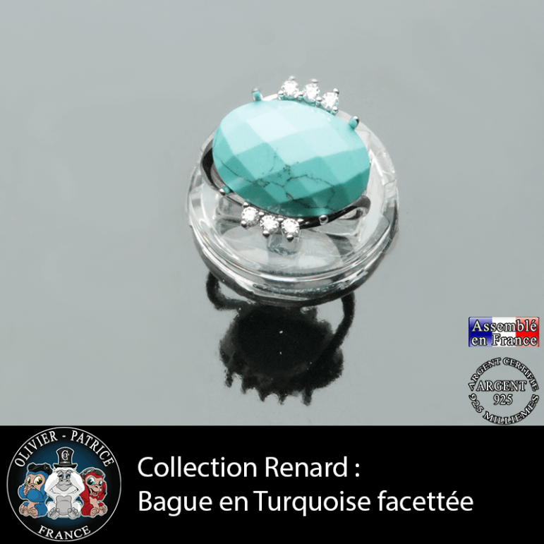 Bague collection Renard en turquoise naturelle facettée et argent 925