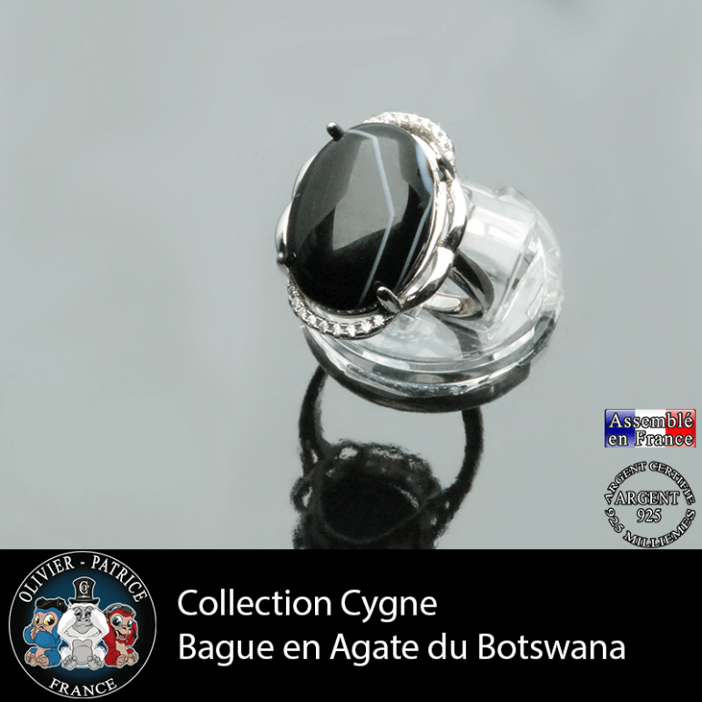 Bague Cygne en agate du Botswana et argent 925