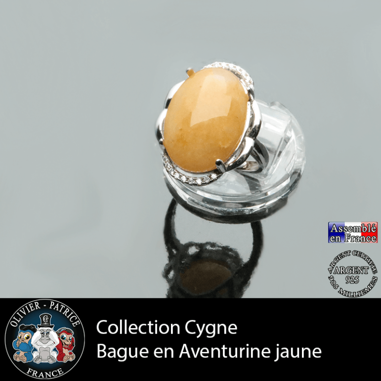 Bague Cygne en aventurine jaune et argent 925
