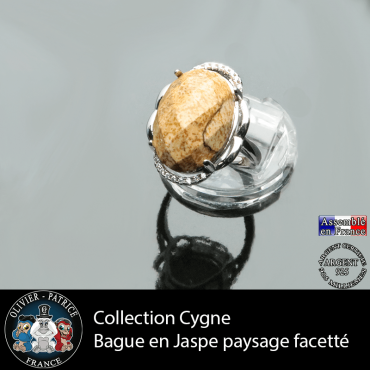 Bague Cygne en jaspe paysage à facettes et argent 925