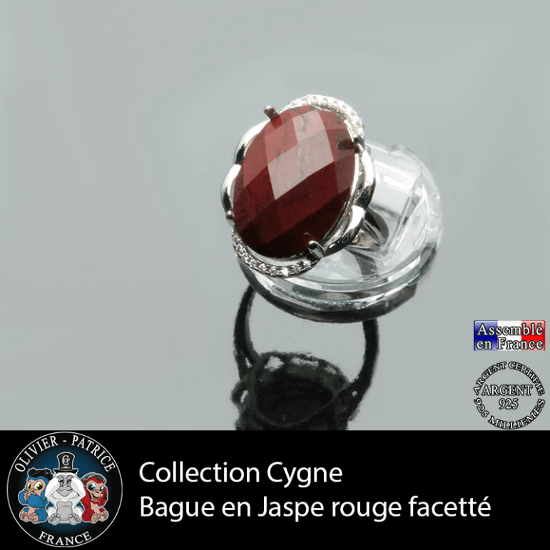 Bague Cygne en jaspe rouge et argent 925