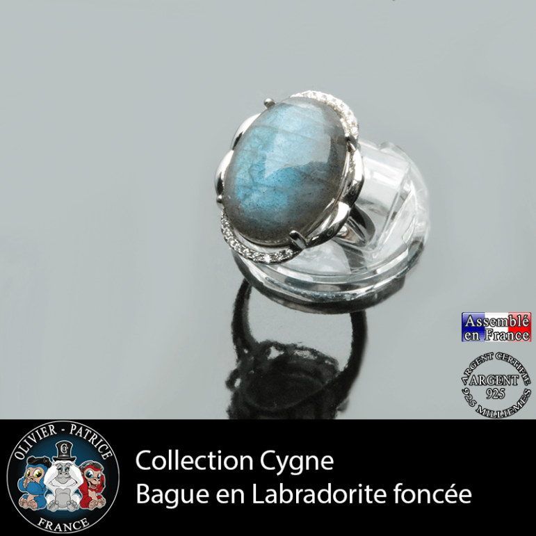 Bague Cygne en labradorite claire et argent 925
