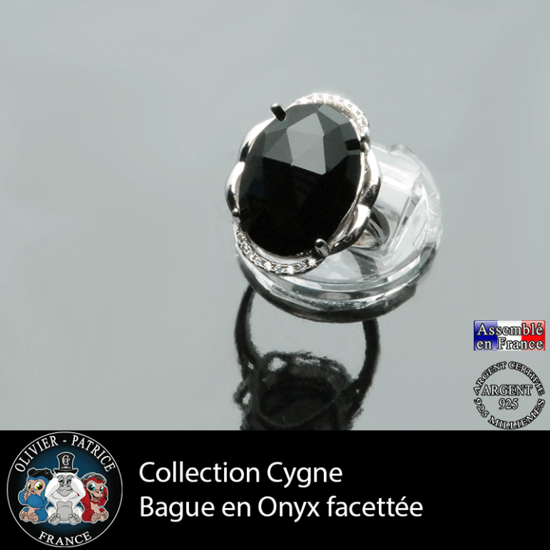 Bague Cygne en onyx  et argent 925