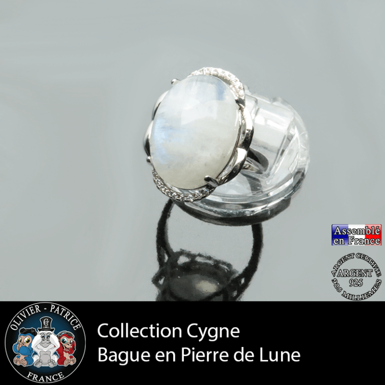 Bague Cygne en pierre de lune et argent 925