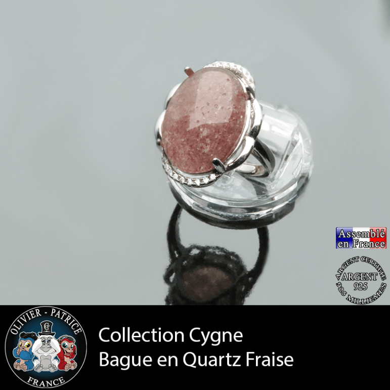 Bague Cygne en quartz fraise et argent 925