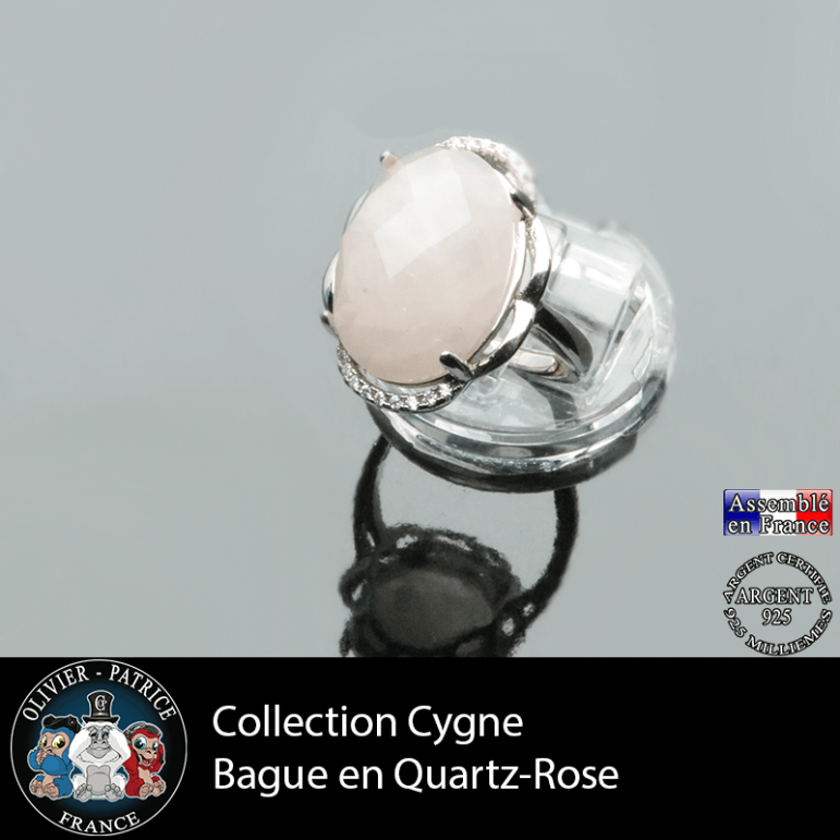Bague Cygne en quartz rose lisse et argent 925