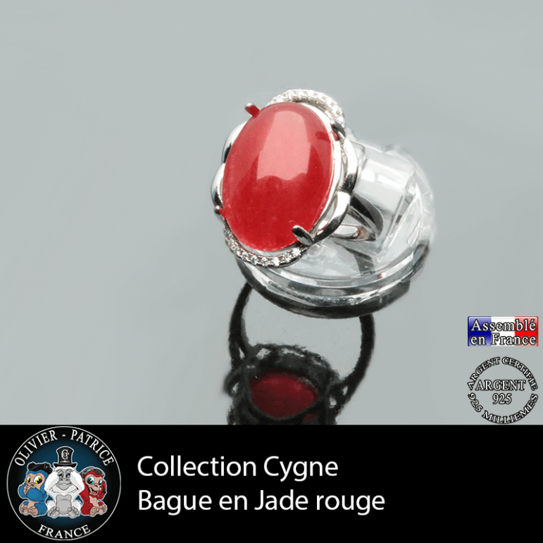 Bague Cygne en jade rouge et argent 925