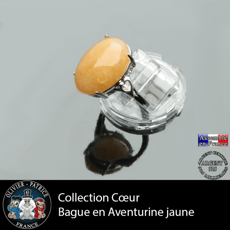 Bague Coeur en aventurine jaune et argent 925