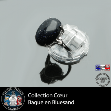 Bague Coeur en pierre blue sand lisse et argent 925