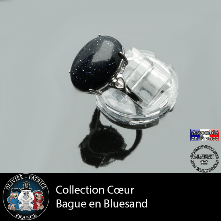 Bague Coeur en pierre blue sand lisse et argent 925