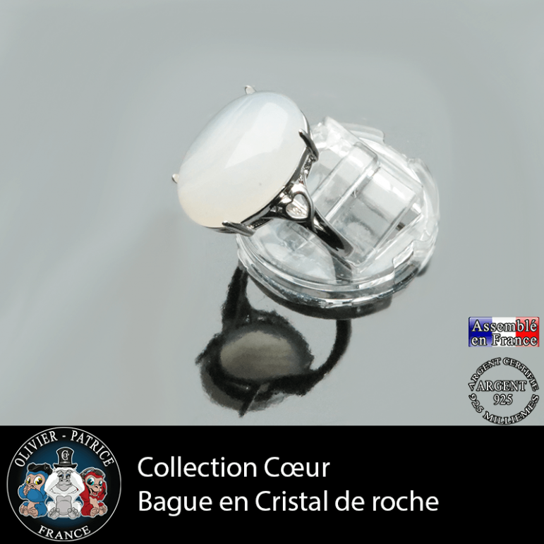 Bague Coeur en cristal de roche lisse et argent 925