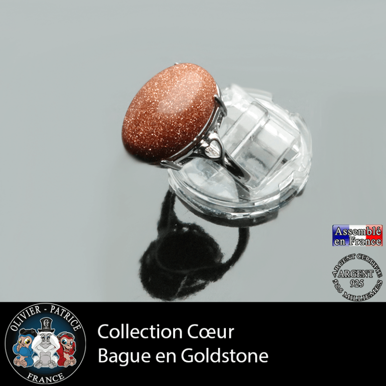 Bague Coeur en goldstone lisse et argent 925