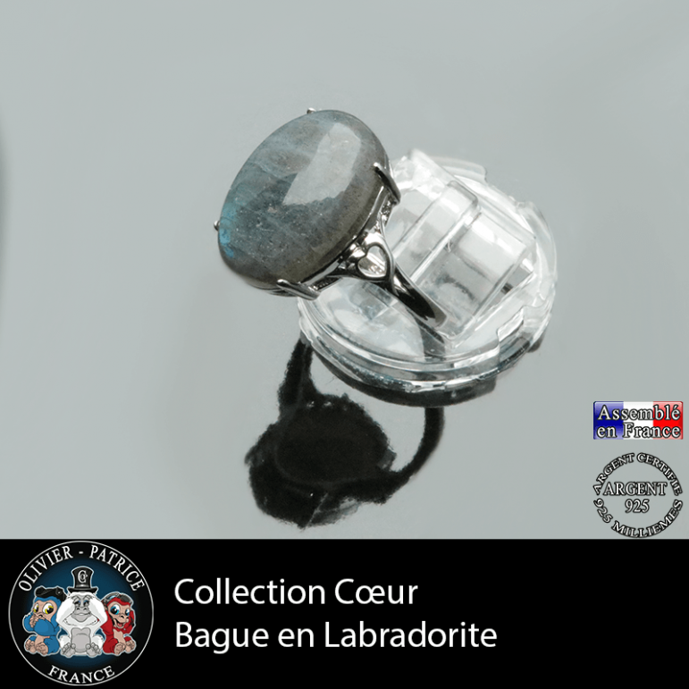 Bague Coeur en labradorite claire et argent 925
