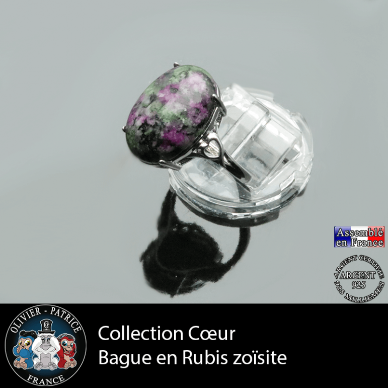 Bague Coeur en rubis zoïsite et argent 925