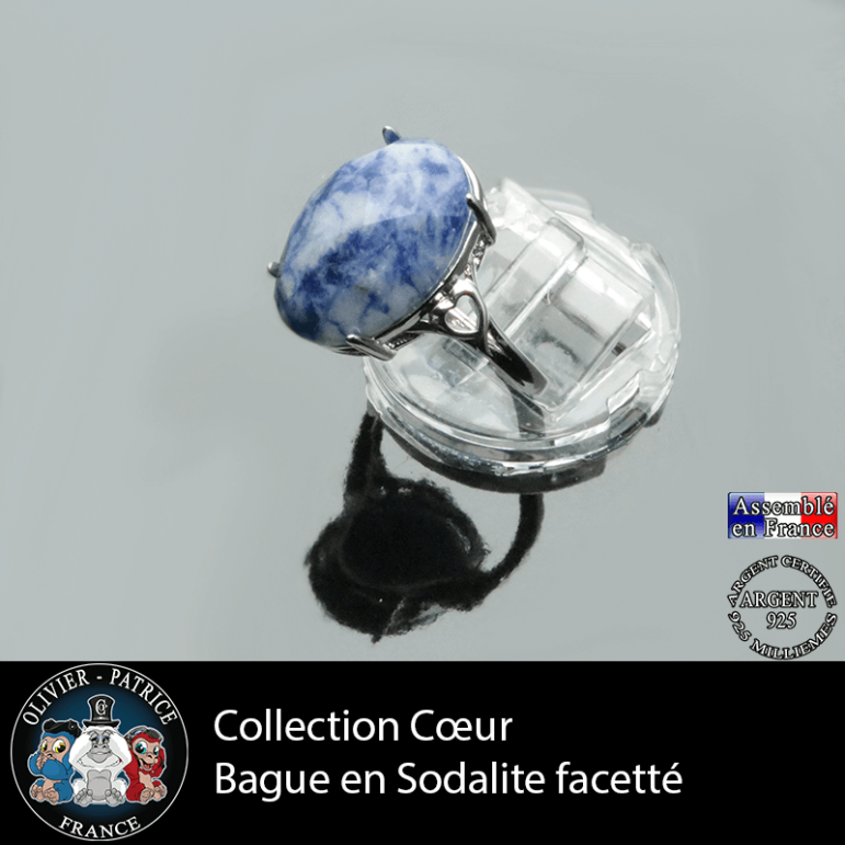 Bague Coeur en sodalite à facettes et argent 925