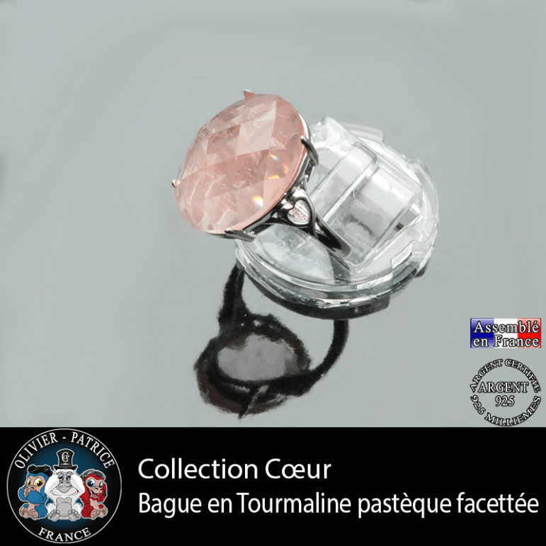 Bague Coeur en tourmaline rose pastèque et argent 925