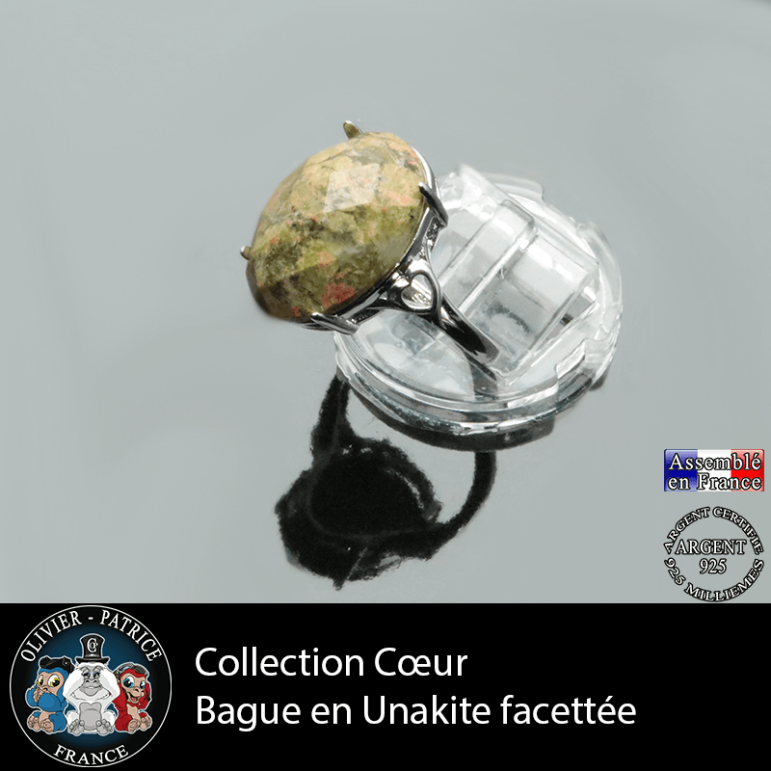 Bague Coeur en unakite et argent 925