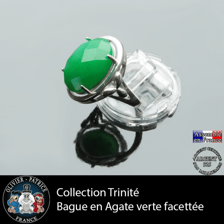 Bague Trinité en agate verte et argent 925