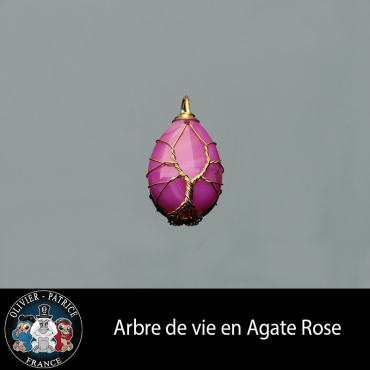 Arbre de vie pendentif en agate rose et son écrin