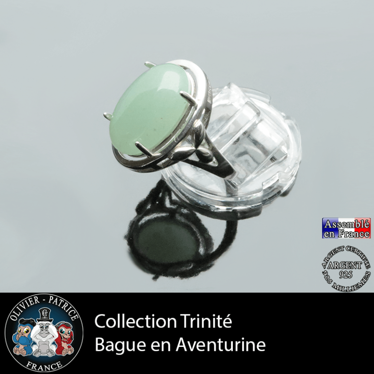 Bague Trinité en aventurine verte lisse et argent 925