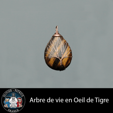 Pendentif arbre de vie en œil de tigre vendu dans un écrin