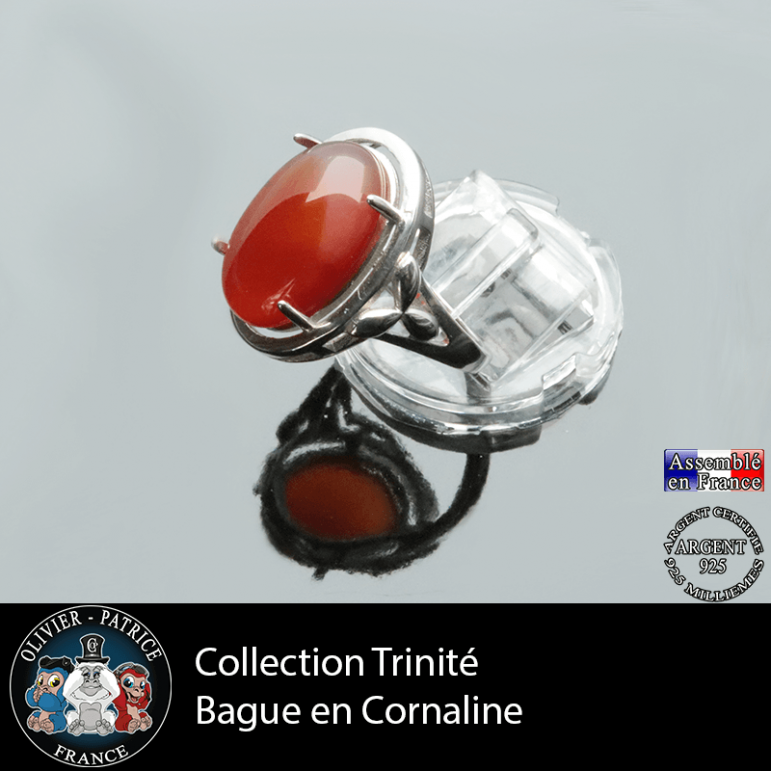 Bague Trinité en cornaline et argent 925