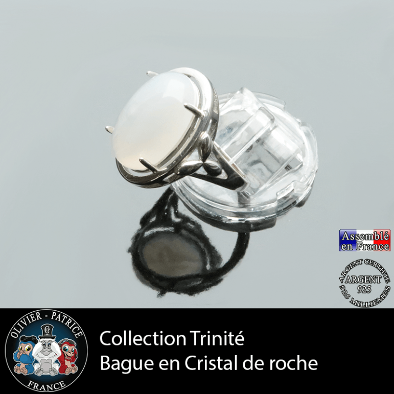 Bague Trinité en cristal de roche lisse et argent 925