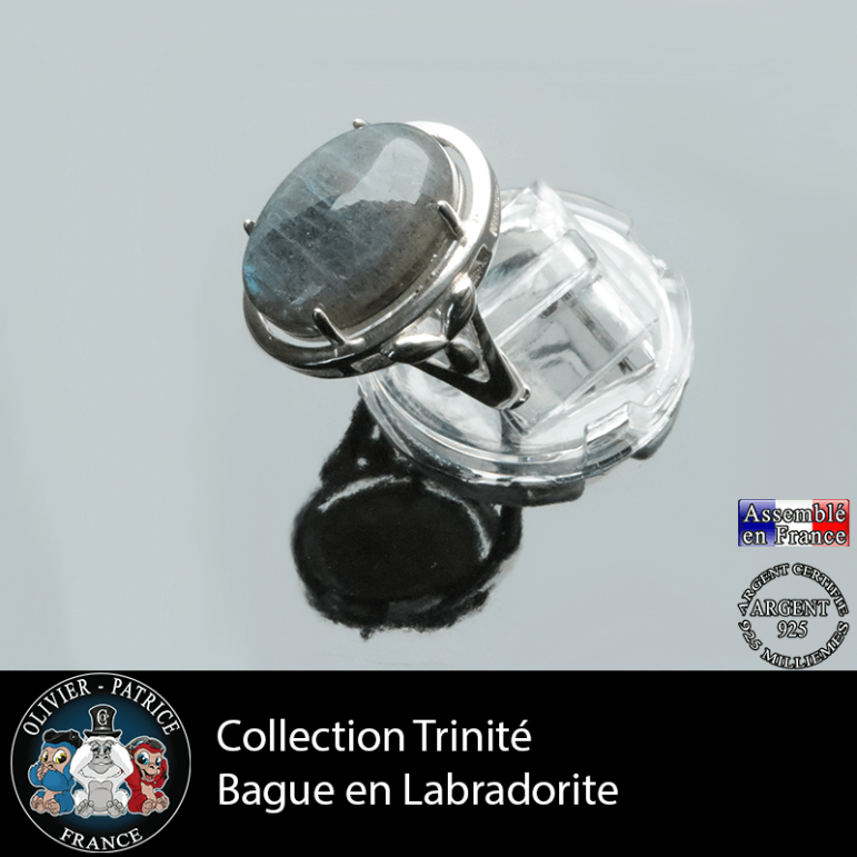 Bague Trinité en labradorite claire et argent 925