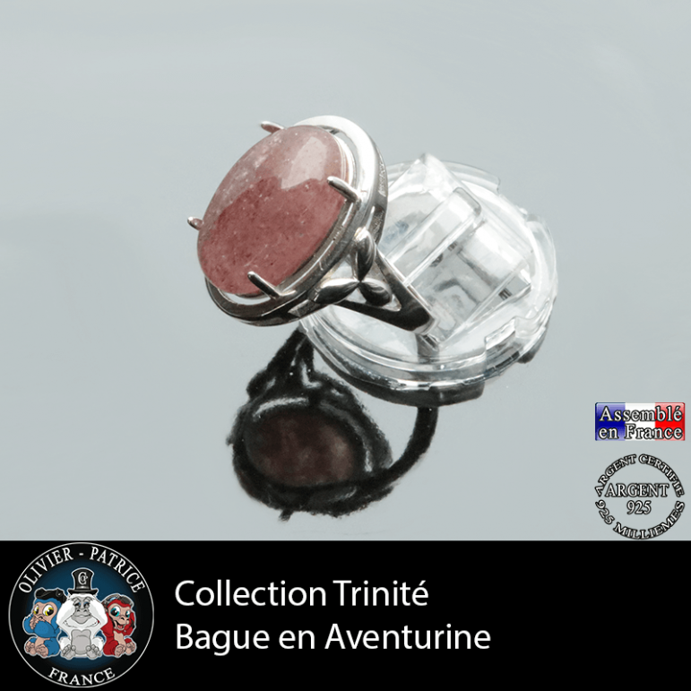 Bague Trinité en quartz fraise et argent 925