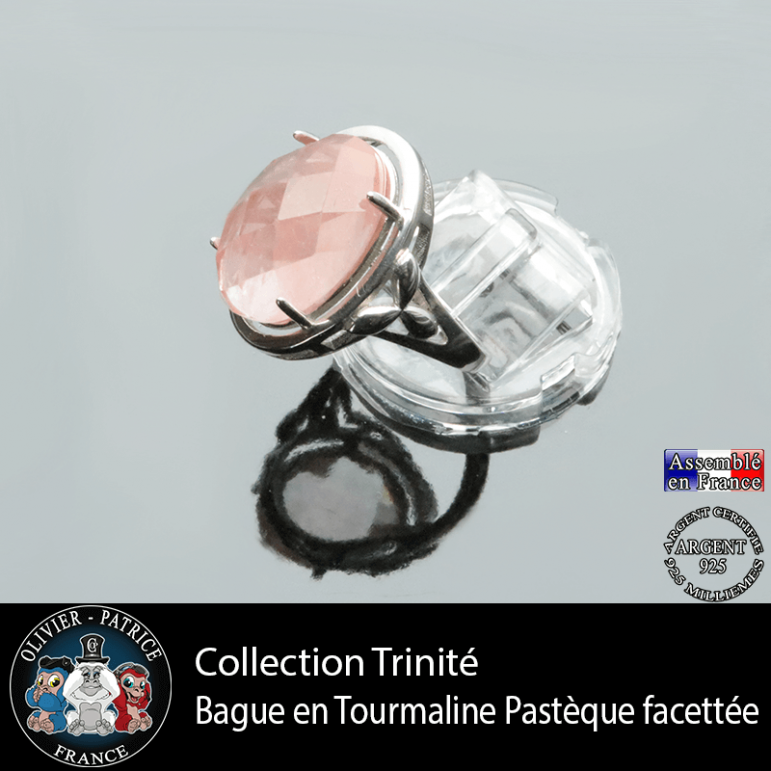 Bague Trinité en tourmaline rose pastèque et argent 925