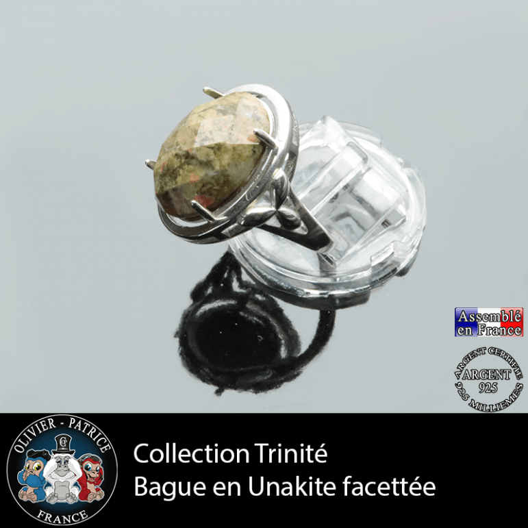 Bague Trinité en unakite et argent 925