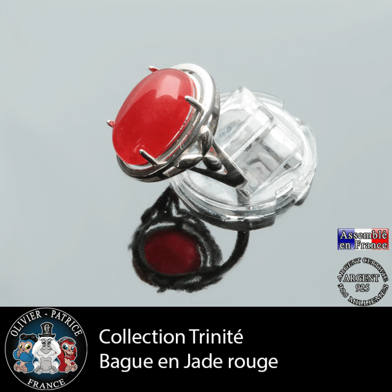 Bague Trinité en jade rouge et argent 925