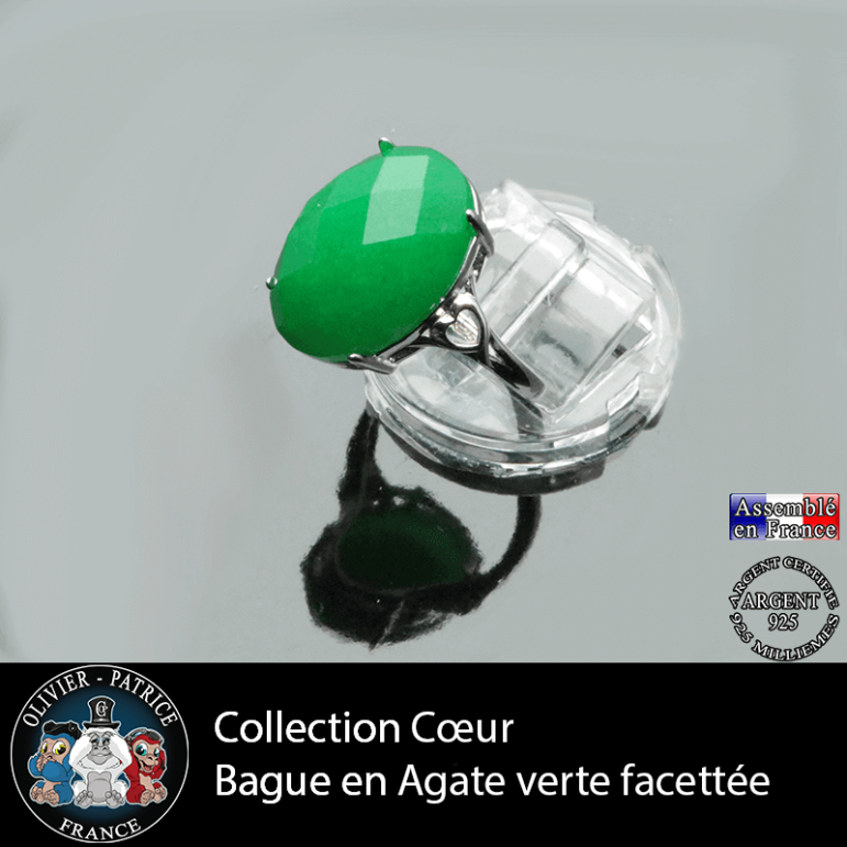 Bague Coeur en agate verte et argent 925