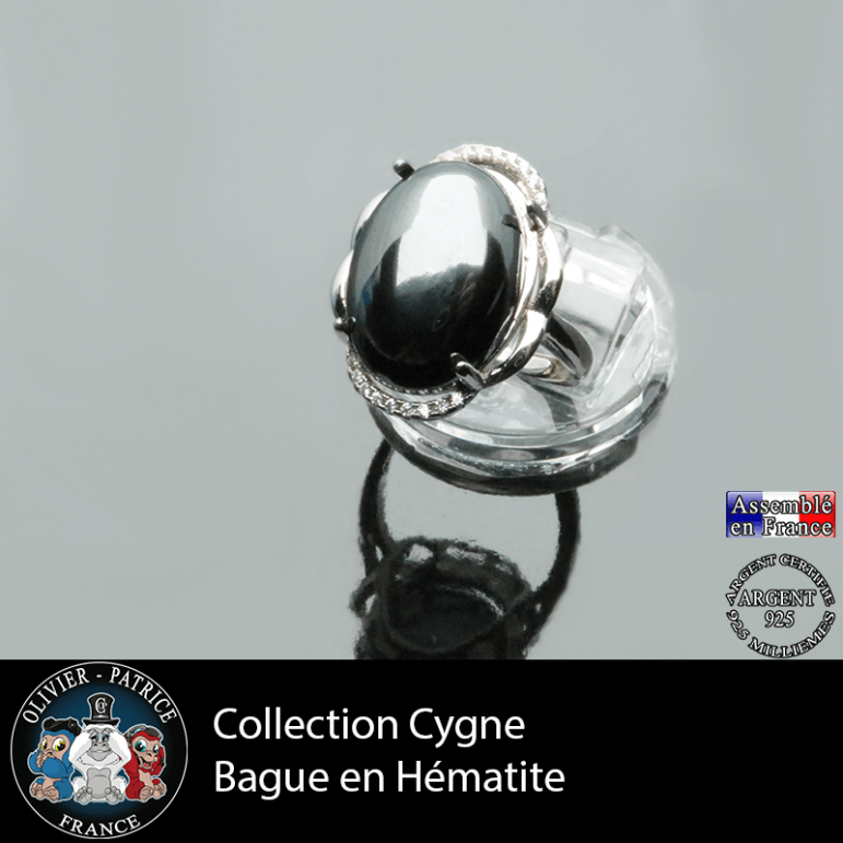 Bague Cygne en hématite et argent 925