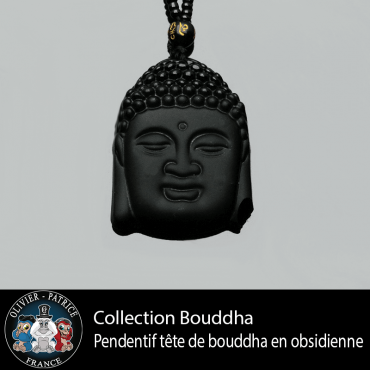 Pendentif grande tete de  Bouddha en obsidienne