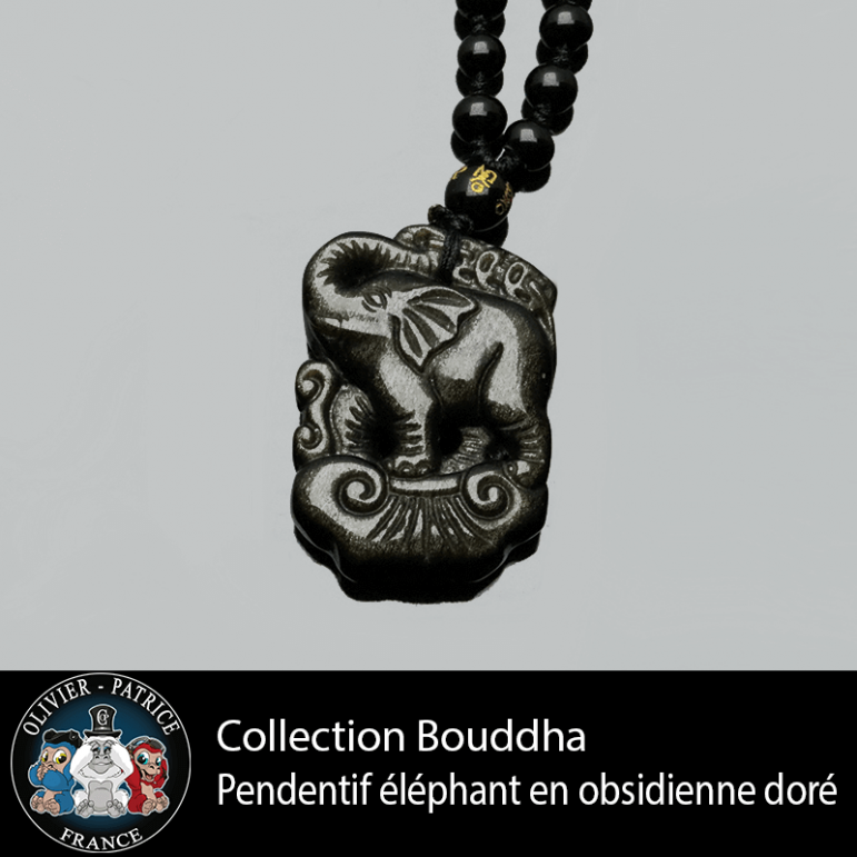 Pendentif en obsidienne dorée sculpture éléphant