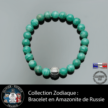 Bracelet amazonite russe et son signe astrologique boule 3 faces