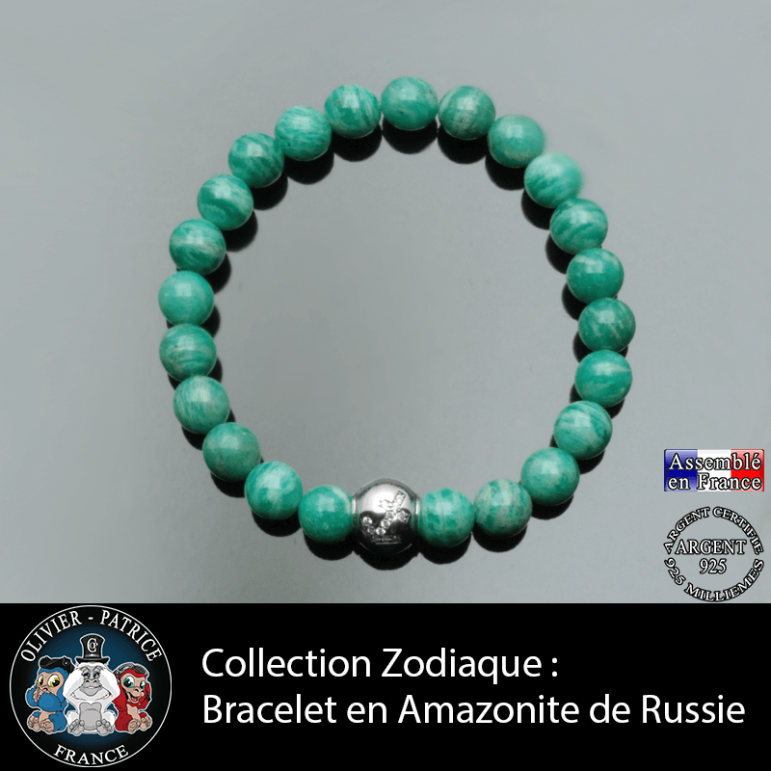 Bracelet amazonite russe et son signe astrologique boule zircon