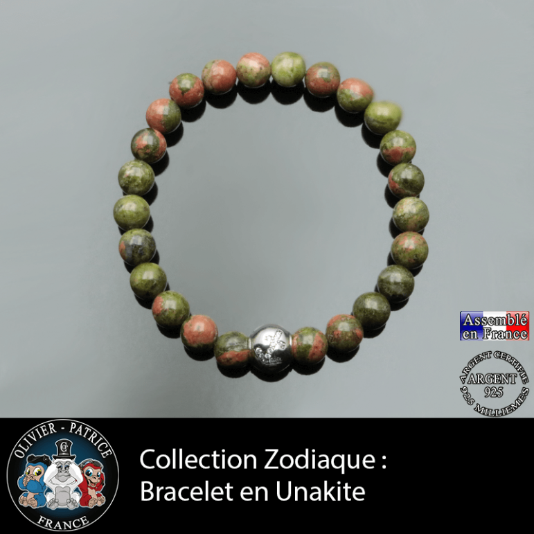 Bracelet unakite et son signe astrologique boule zircon