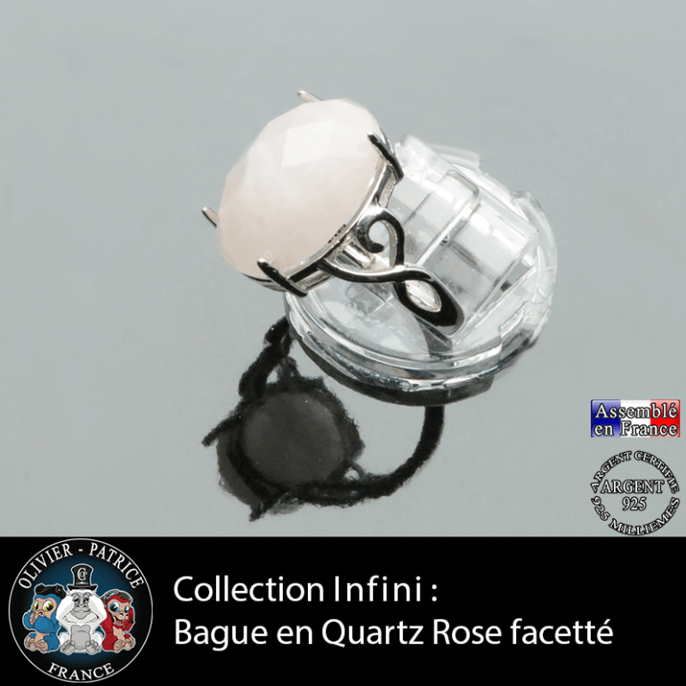 Bague Infini en quartz rose facettée et argent 925