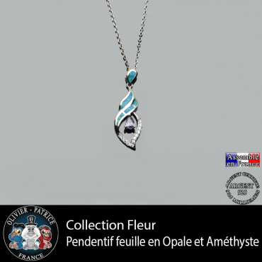 Pendentif feuille en opale et argent 925 de la collection fleurs