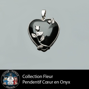 Collection fleur : pendentif coeur en onyx naturel