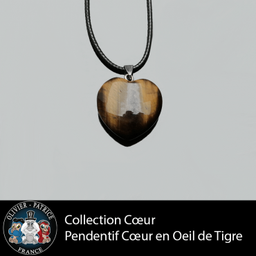 Pendentif oeil de tigre cœur en pierre naturelle pleine