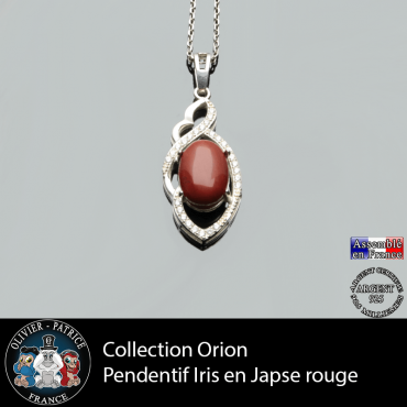 Collection Orion : Pendentif Iris en jaspe rouge naturel et argent 925