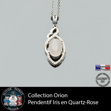 Collection Orion : Pendentif Iris en quartz rose et argent 925