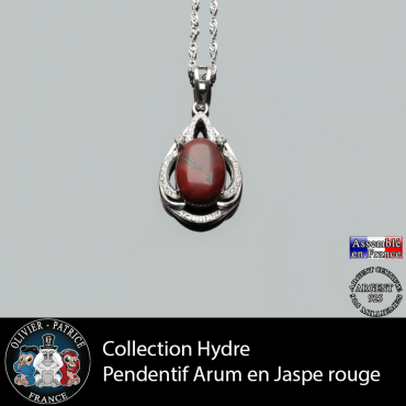 Collection Hydre : Pendentif Arum en jaspe rouge naturel et argent 925