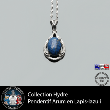 Collection Hydre : Pendentif Arum en lapis lazuli naturel et argent 925