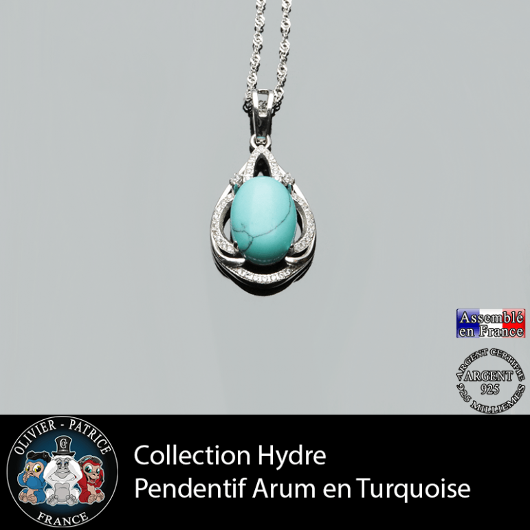 Collection Hydre : Pendentif Arum en turquoise naturel et argent 925